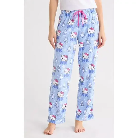 NWT! Hello Kitty Pajama Pants Blue Winter Print Size Medium - Picture 1 of 4